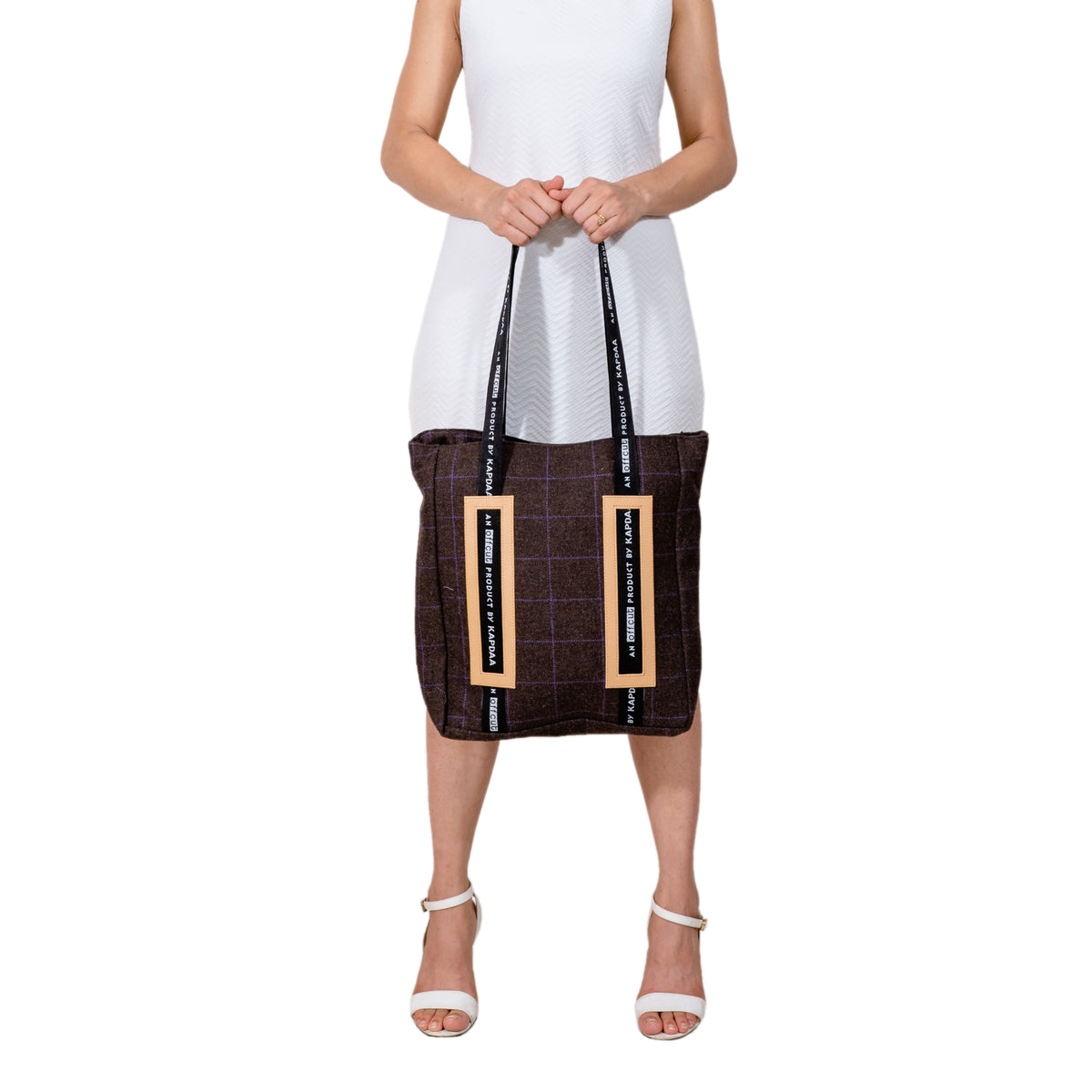 Tote Bag - Brown with Beige Leather Purple Lines – KAPDAA - The Offcut  Company