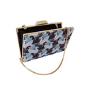 Sustainable Evening Box Clutch - Pink and Black Swans With Gold Frame