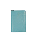 Blue Leather Card Wallet With Glitch Pattern Fabric Lining