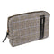 Fabric and Leather Pouch - Black, White And Blue Checked Toiletry Bag