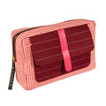 Fabric Pouch - White And Red Colour Tweed And Tartan Toiletry Bag
