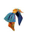 Hairband with Dual Colour And Single Bow - Orange and Blue Paisley