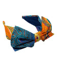 Hairband with Dual Colour And Single Bow - Orange and Blue Paisley