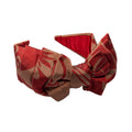 Hairband with Three Bows - Abstract Floral On Red
