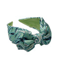 Hairband with Three Bows - Blue And White Paisley On Green