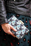 Sustainable Evening Box Clutch - Pink and Black Swans With Gold Frame