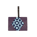 Purple Leather Card Wallet With Blue Geometric Pattern Fabric Lining