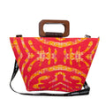 Structured Tote Bag with Wooden Handles - Orange Abstract Pattern On Pink