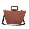 Structured Tote Bag with Wooden Handles - White Herringbone On Orange