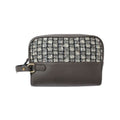 Sustainable Leather Pouch - Black, White And Gold Tweed With Brown leather